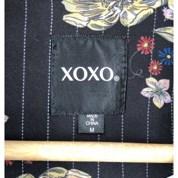 Xoxo Womens Floral Pinstripe Blazer Size M Black Ruched 3/4 Sleeves Y2k Office - Picture 3 of 9
